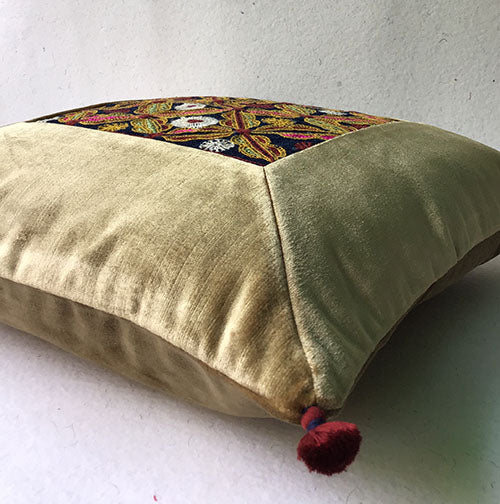 Gold Lace Banjara Hand Embroidered Cushion Cover