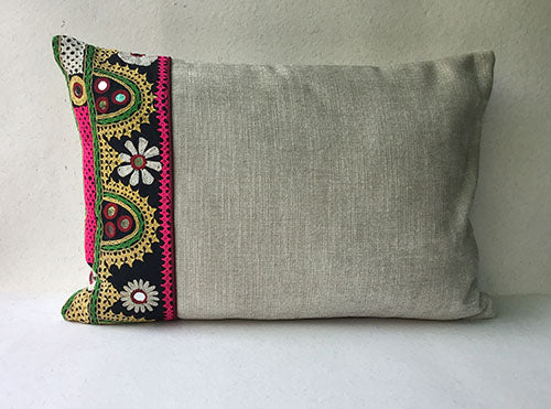 Gunmetal Labani Banjara Hand Embroidered Cushion Cover