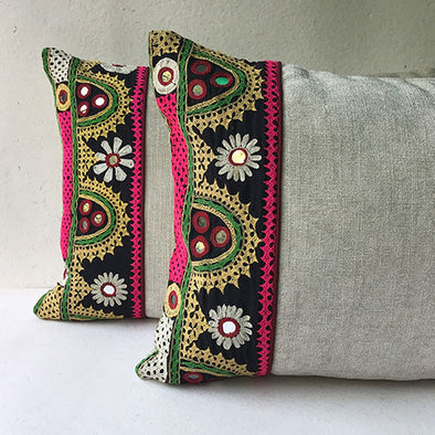 Gunmetal Labani Banjara Hand Embroidered Cushion Cover