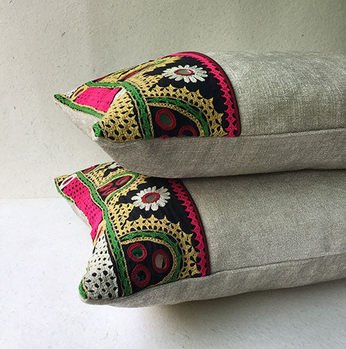 Gunmetal Labani Banjara Hand Embroidered Cushion Cover