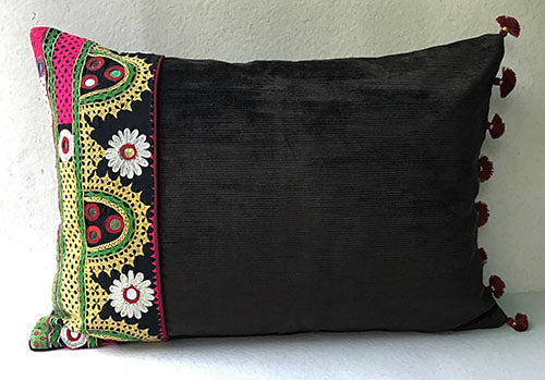 Black Labani Banjara Hand Embroidered Cushion Cover