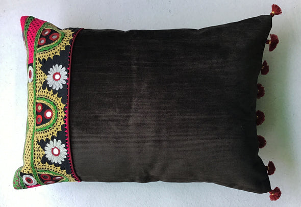 Black Labani Banjara Hand Embroidered Cushion Cover