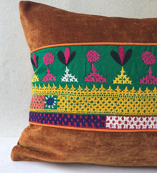 Bronze Labani Banjara Hand Embroidered Cushion Cover