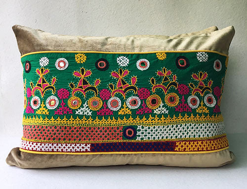 Gold Labani Banjara Hand Embroidered Cushion Cover