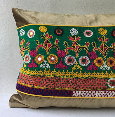 Gold Labani Banjara Hand Embroidered Cushion Cover