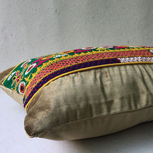 Gold Labani Banjara Hand Embroidered Cushion Cover