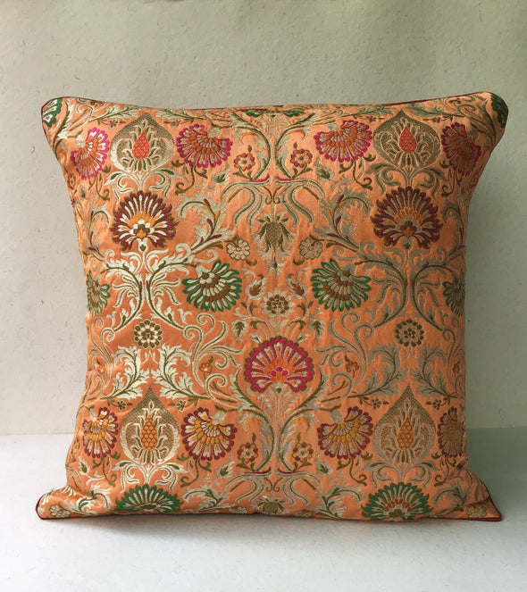 Salmon Pink Brocade Cushion