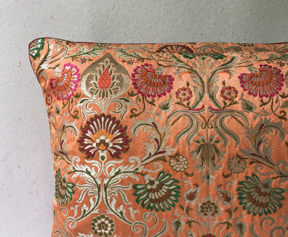 Salmon Pink Brocade Cushion