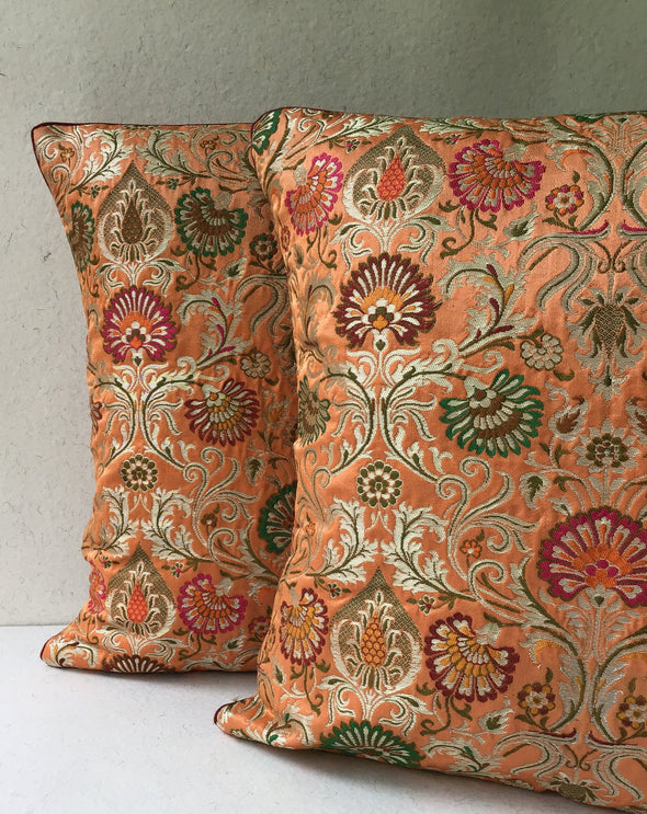 Salmon Pink Brocade Cushion