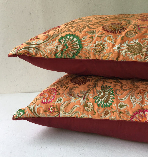 Salmon Pink Brocade Cushion