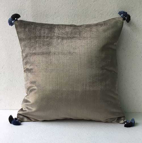 Charcoal/Indigo Velvet Plain Lombard Cushion Cover