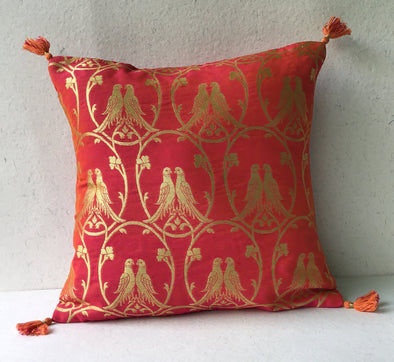 Royal Fuscia/Tangerine Brocade Cushion