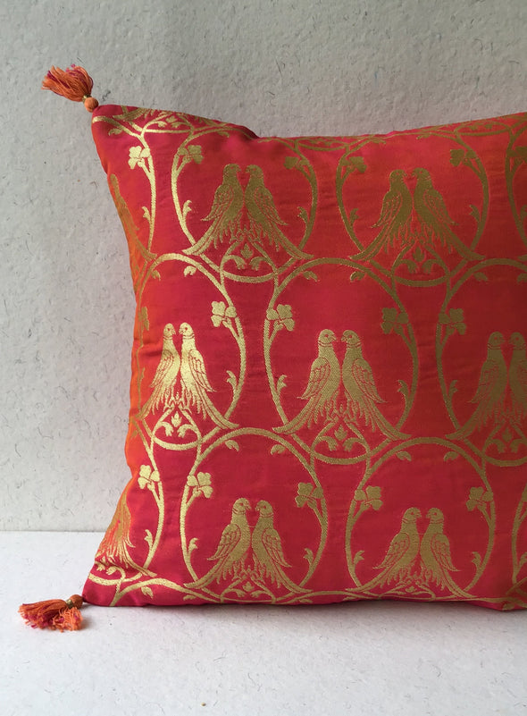 Royal Fuscia/Tangerine Brocade Cushion