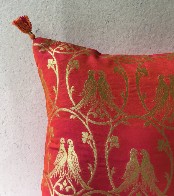 Royal Fuscia/Tangerine Brocade Cushion