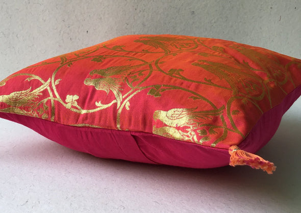 Royal Fuscia/Tangerine Brocade Cushion