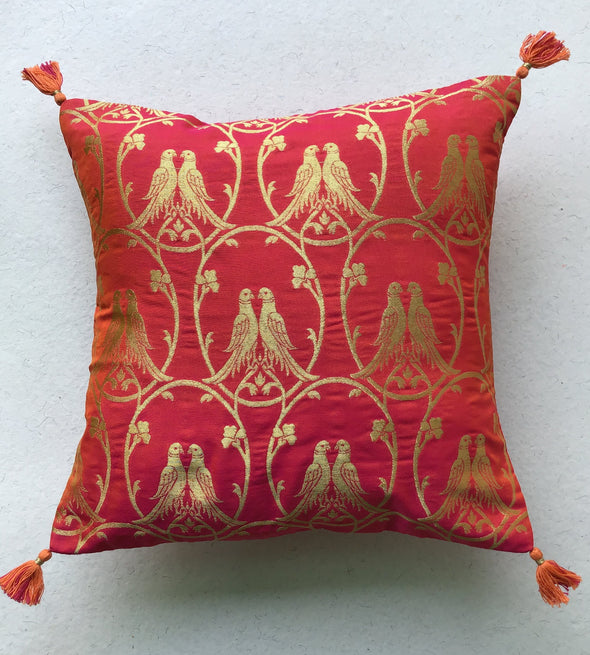 Royal Fuscia/Tangerine Brocade Cushion