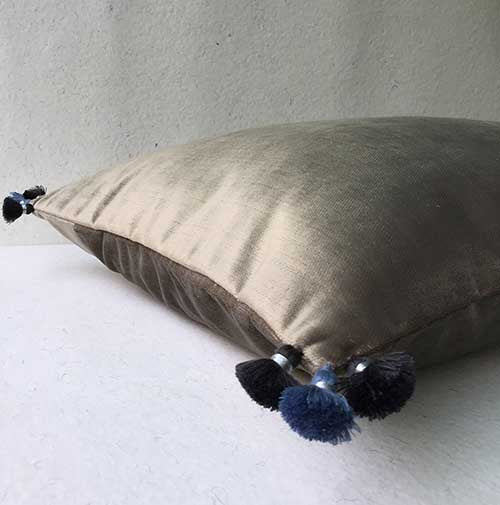 Charcoal/Indigo Velvet Plain Lombard Cushion Cover