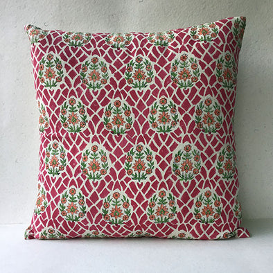 Red Jasmine Block Printed Cushion