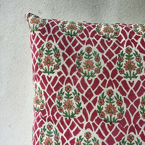 Red Jasmine Block Printed Cushion