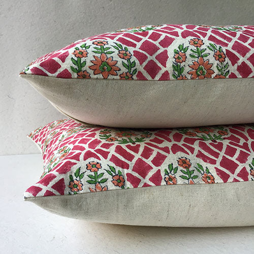 Red Jasmine Block Printed Cushion