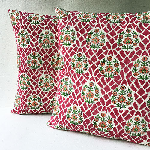 Red Jasmine Block Printed Cushion