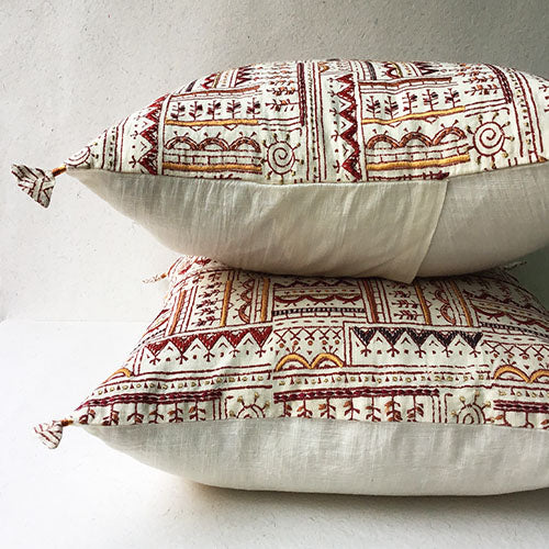 Sunset Warli Tribal Block Printed Cushion