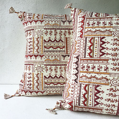 Sunset Warli Tribal Block Printed Cushion