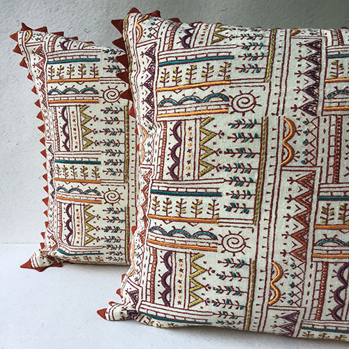 Rainbow Warli Tribal Block Printed Cushion