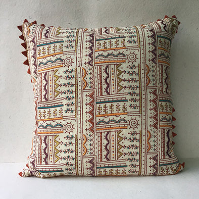 Rainbow Warli Tribal Block Printed Cushion