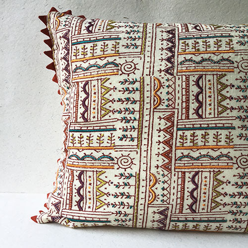 Rainbow Warli Tribal Block Printed Cushion