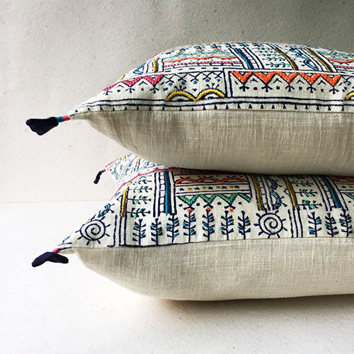 Color of the Sea Warli Tribal Block Printed Cushion