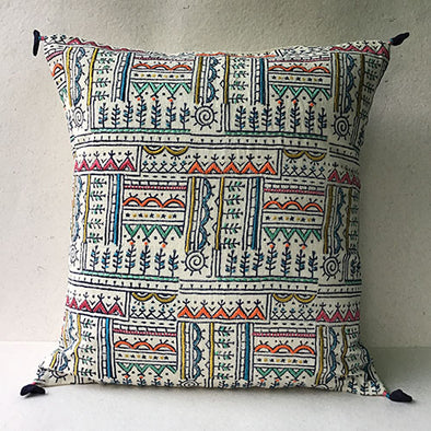 Color of the Sea Warli Tribal Block Printed Cushion