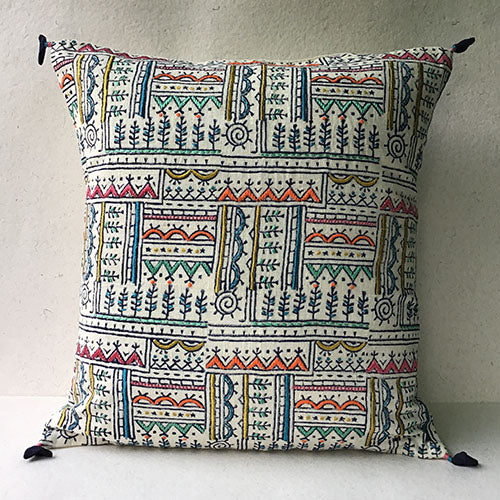 Color of the Sea Warli Tribal Block Printed Cushion