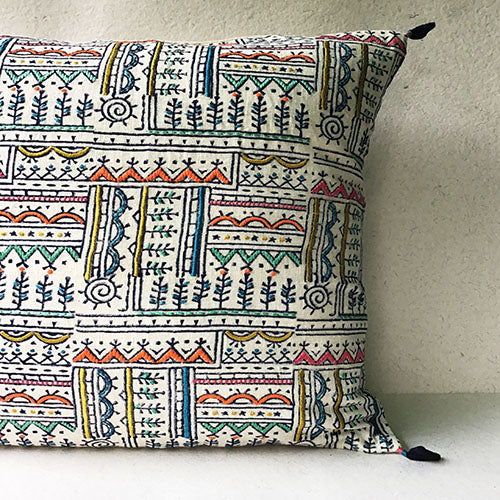 Color of the Sea Warli Tribal Block Printed Cushion