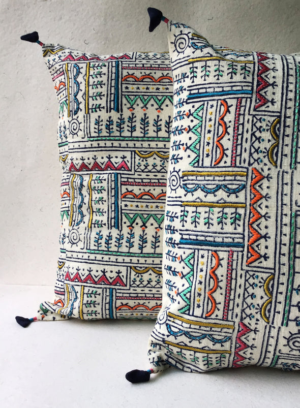 Color of the Sea Warli Tribal Block Printed Cushion