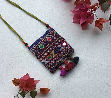 Vadali Blue Hand Embroidered Sustainable Fashion Jewelry Neckpiece