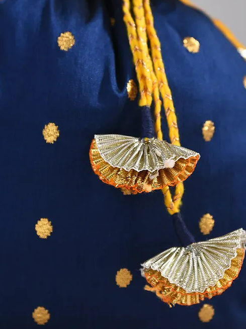 Navy Blue Yellow Brocade Potli