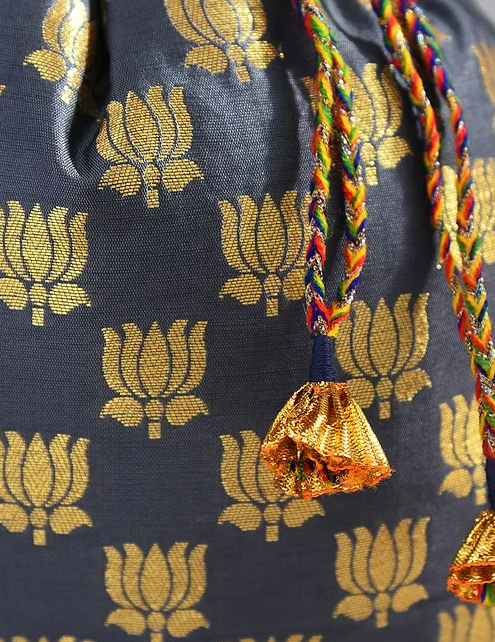 Grey Lotus Brocade Potli