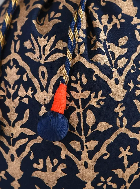 Royal Blue Block Print Cotton Potli